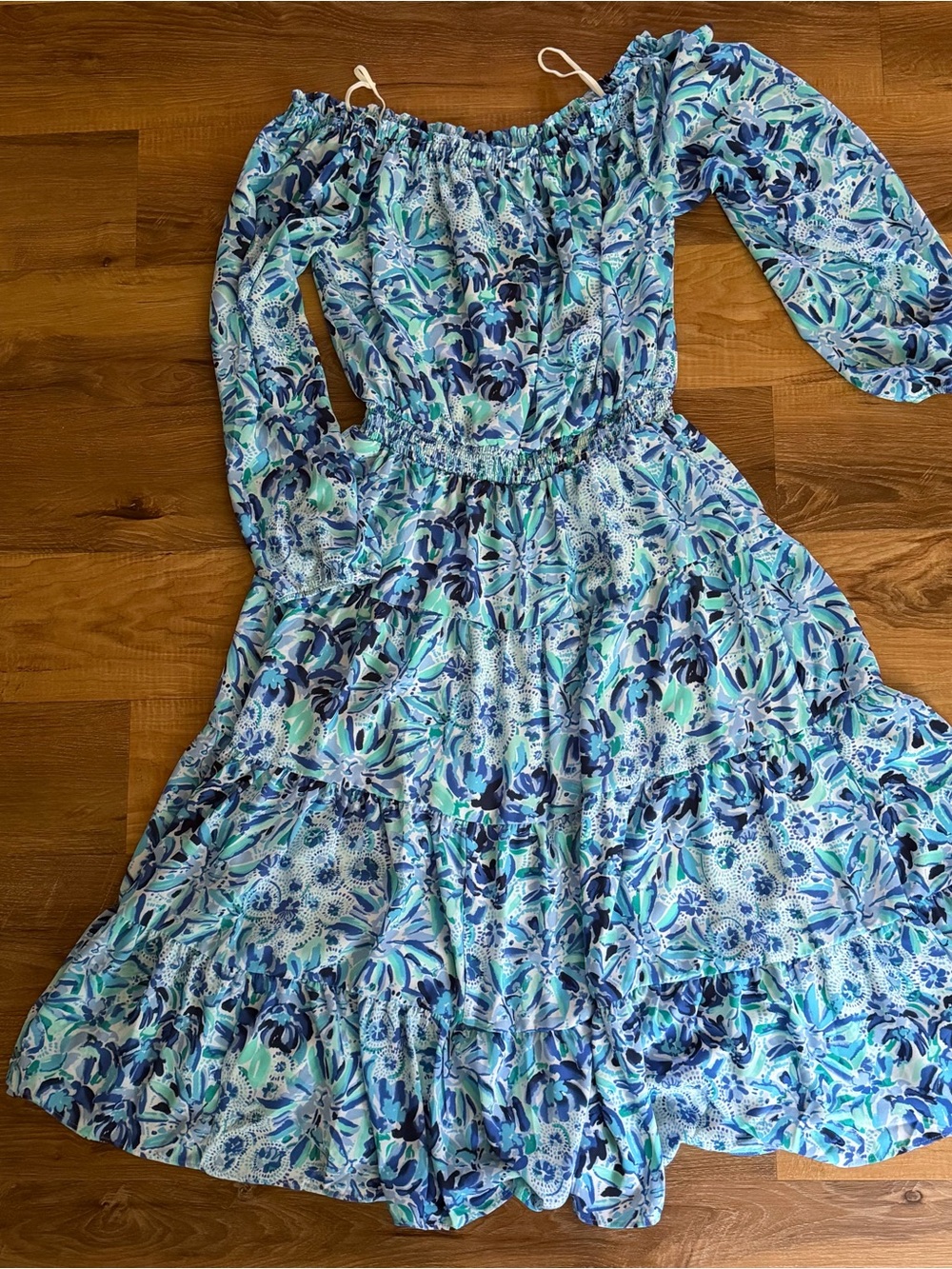 Lilly Pulitzer Blue & Teal Floral Long Sleeve Maxi Dress